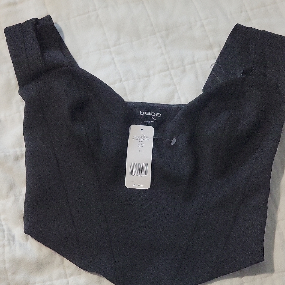 Bebe Black Cold Shoulder Top